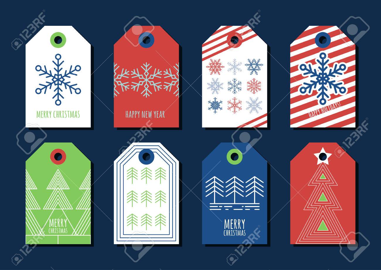 vector colorful holiday gift tags and outline label set merry merry christmas gift tags