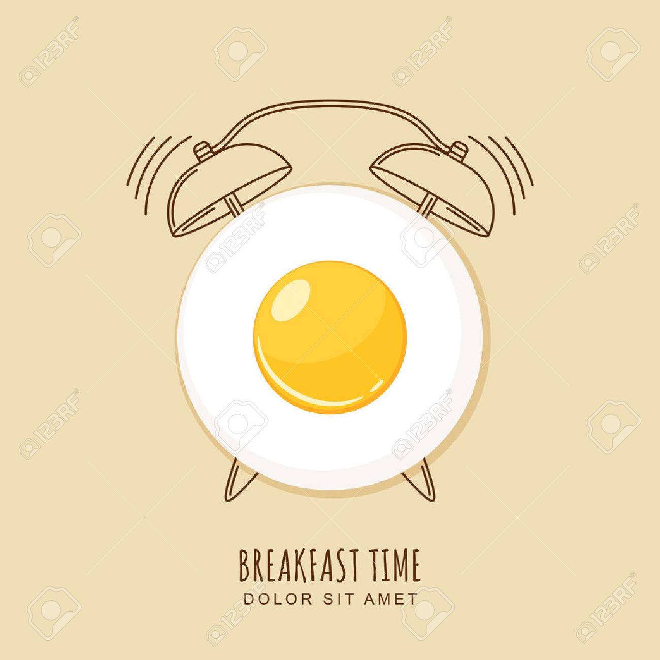 Fried egg and outline alarm clock, illustration of breakfast. Concept for breakfast menu, cafe, restaurant. design template. Food background. - 51644060 Fried egg and outline alarm clock, illustration of breakfast. Concept for breakfast menu, cafe, restaurant. design template. Food background. - 51644060