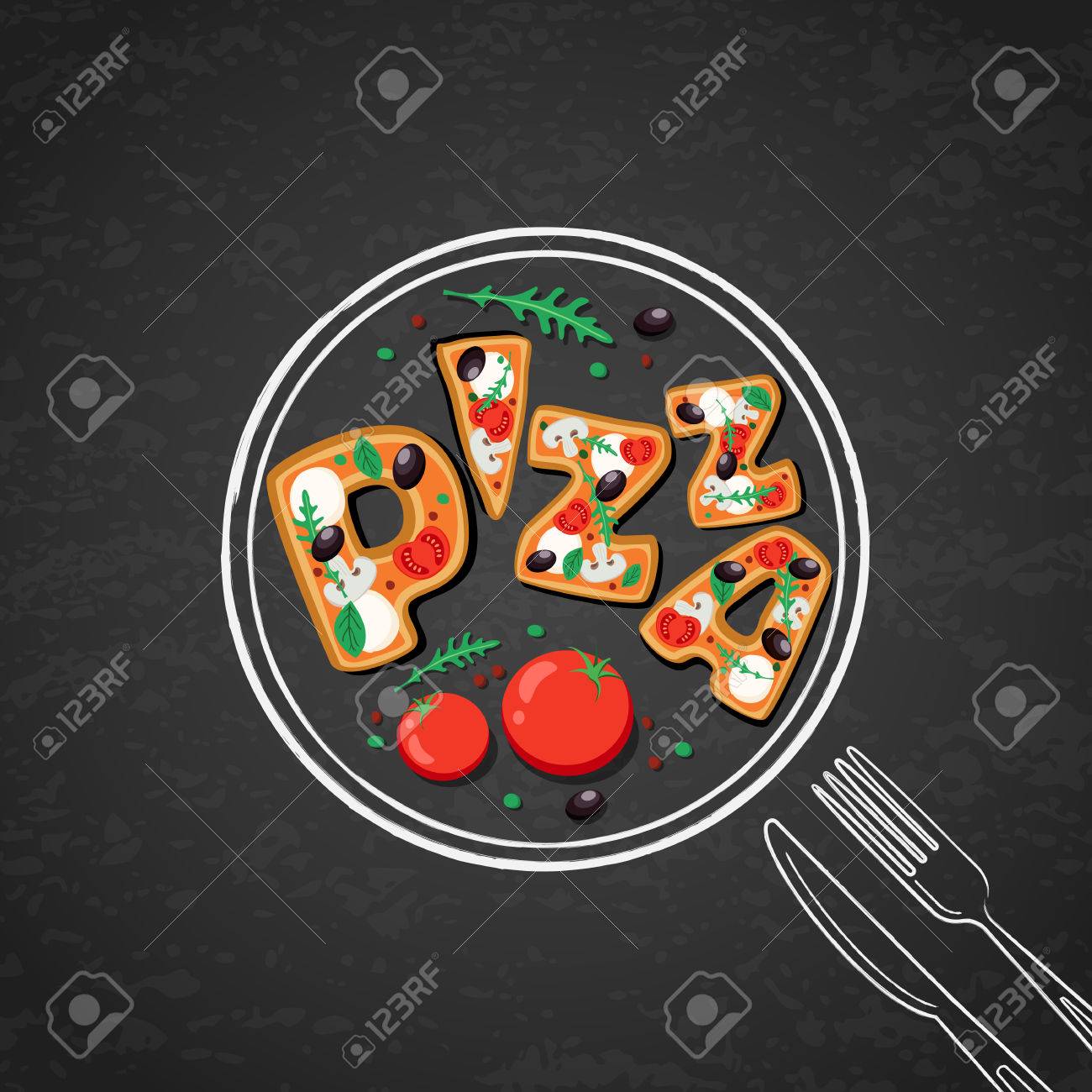 vector design for italian restaurant menu cafe pizzeria pizza black chalkboard background for design