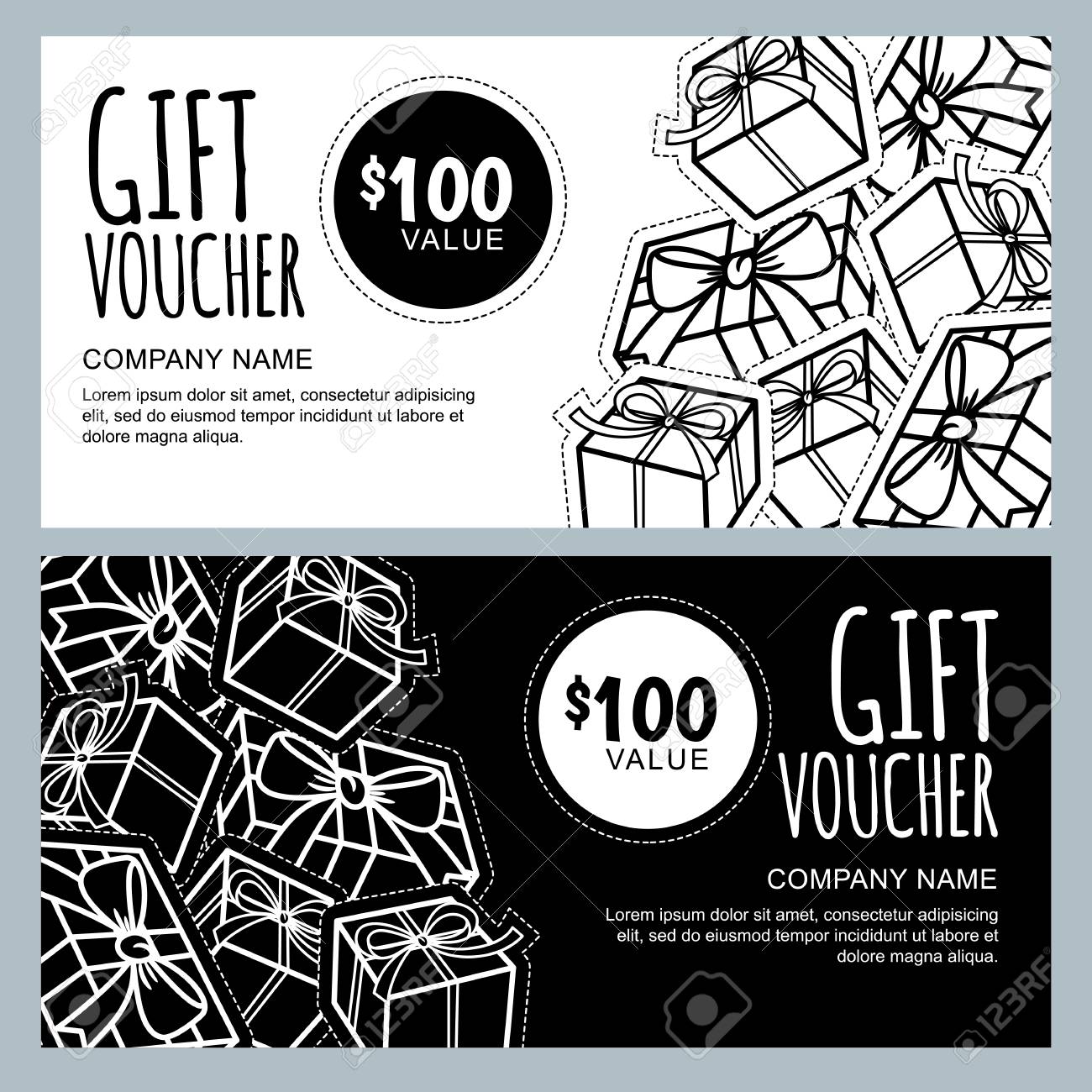 vector gift voucher template with gift box patches and stickers free gift coupon