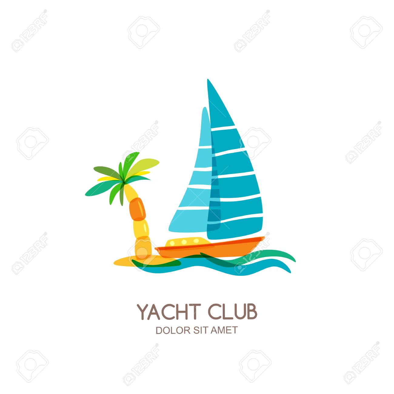 vector yacht club logo design template sailing boat and palm