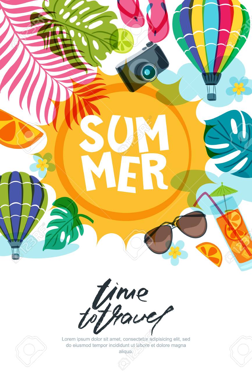 vector banner poster or flyer design template with sun palm banner graphic design