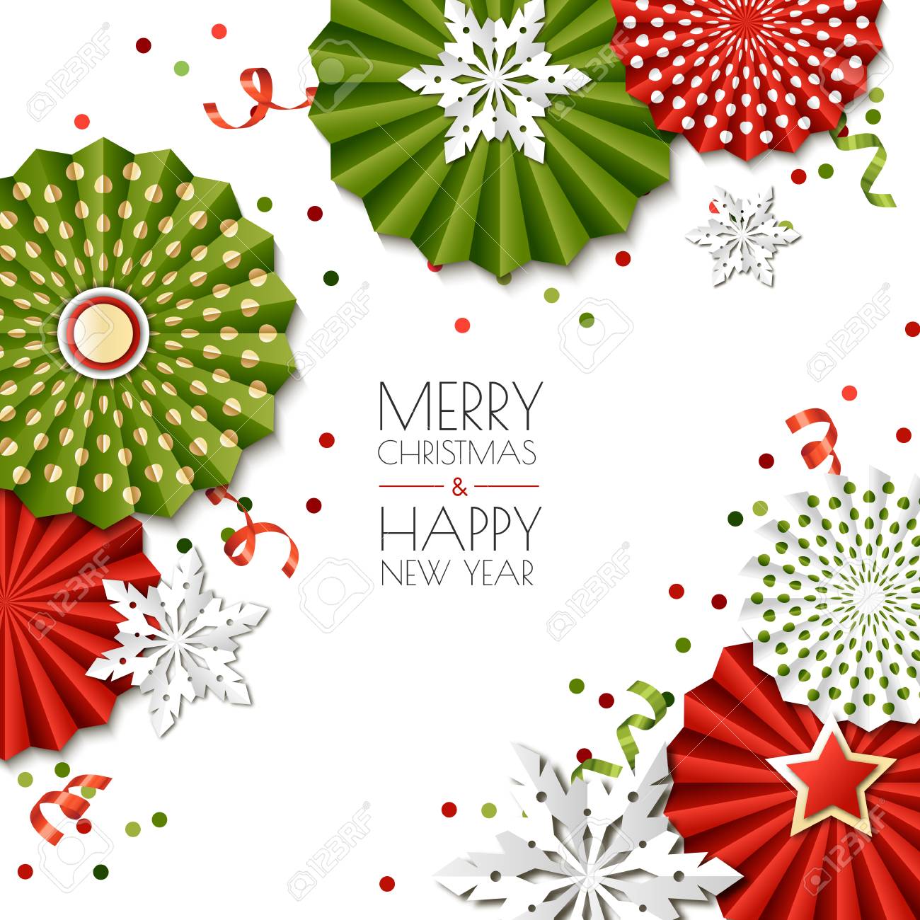 merry christmas happy new year greeting card vector paper stars merry christmas layout