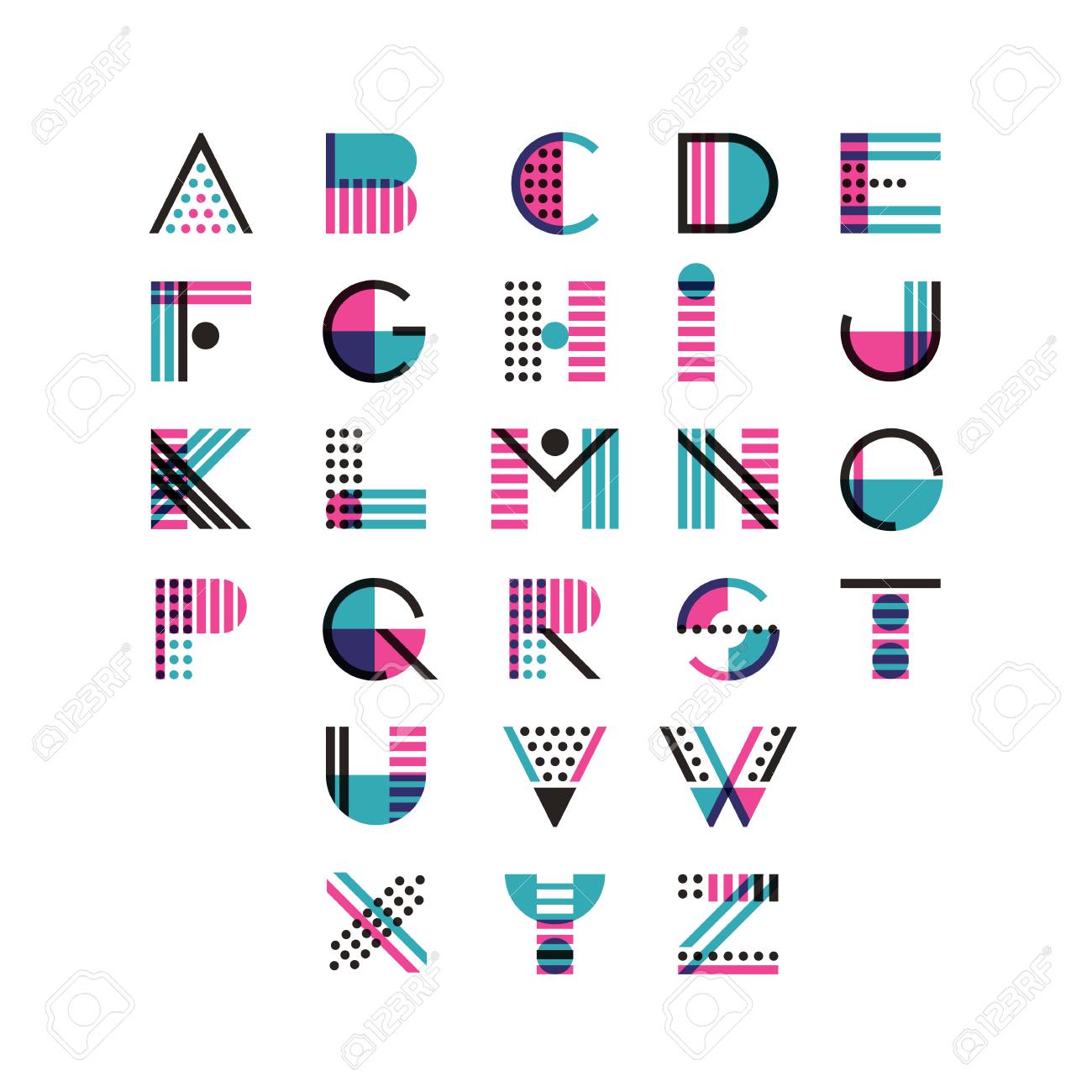 Vector Multicolor Geometric Alphabet Latin Decorative Font Symbols Royalty Free Cliparts Vectors And Stock Illustration Image 90846364
