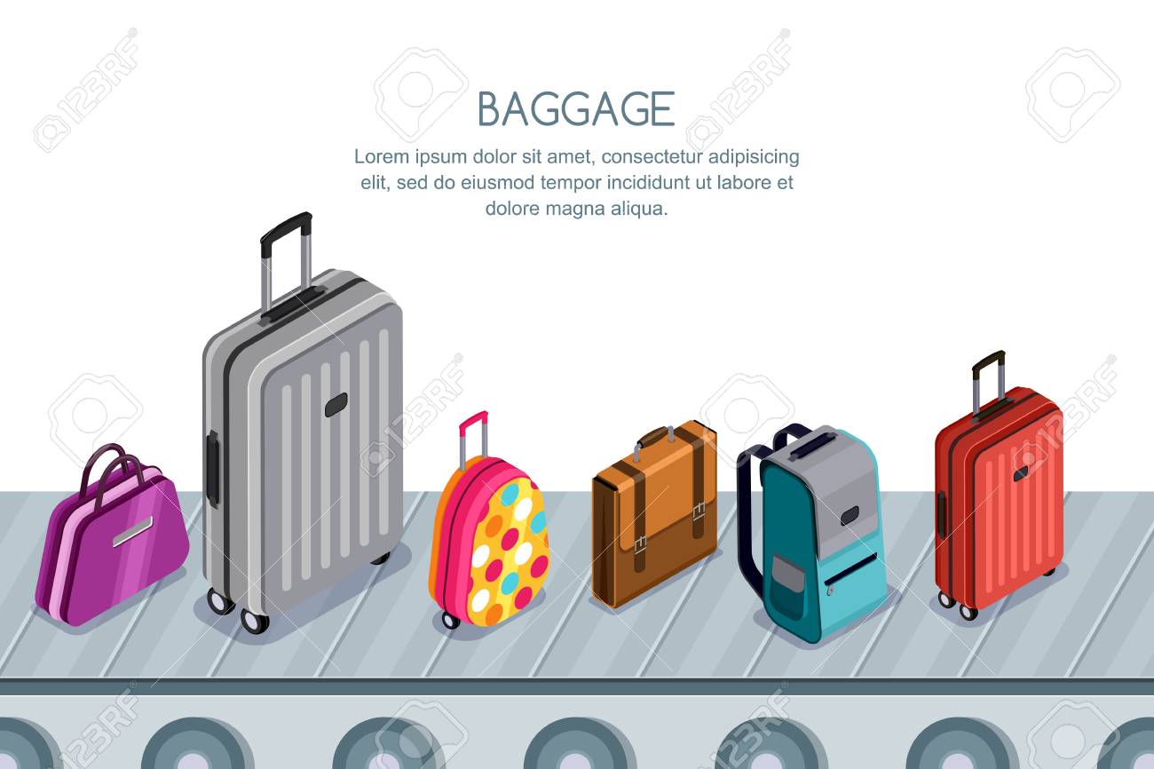 Bagages multicolores, valise, sacs sur tapis roulant dans le terminal de l'aéroport. vector illustration isométrique 3d. concept pour la récupération des bagages enregistrés, les voyages en avion et le tourisme. - 96944118 Bagages multicolores, valise, sacs sur tapis roulant dans le terminal de l'aéroport. vector illustration isométrique 3d. concept pour la récupération des bagages enregistrés, les voyages en avion et le tourisme. - 96944118