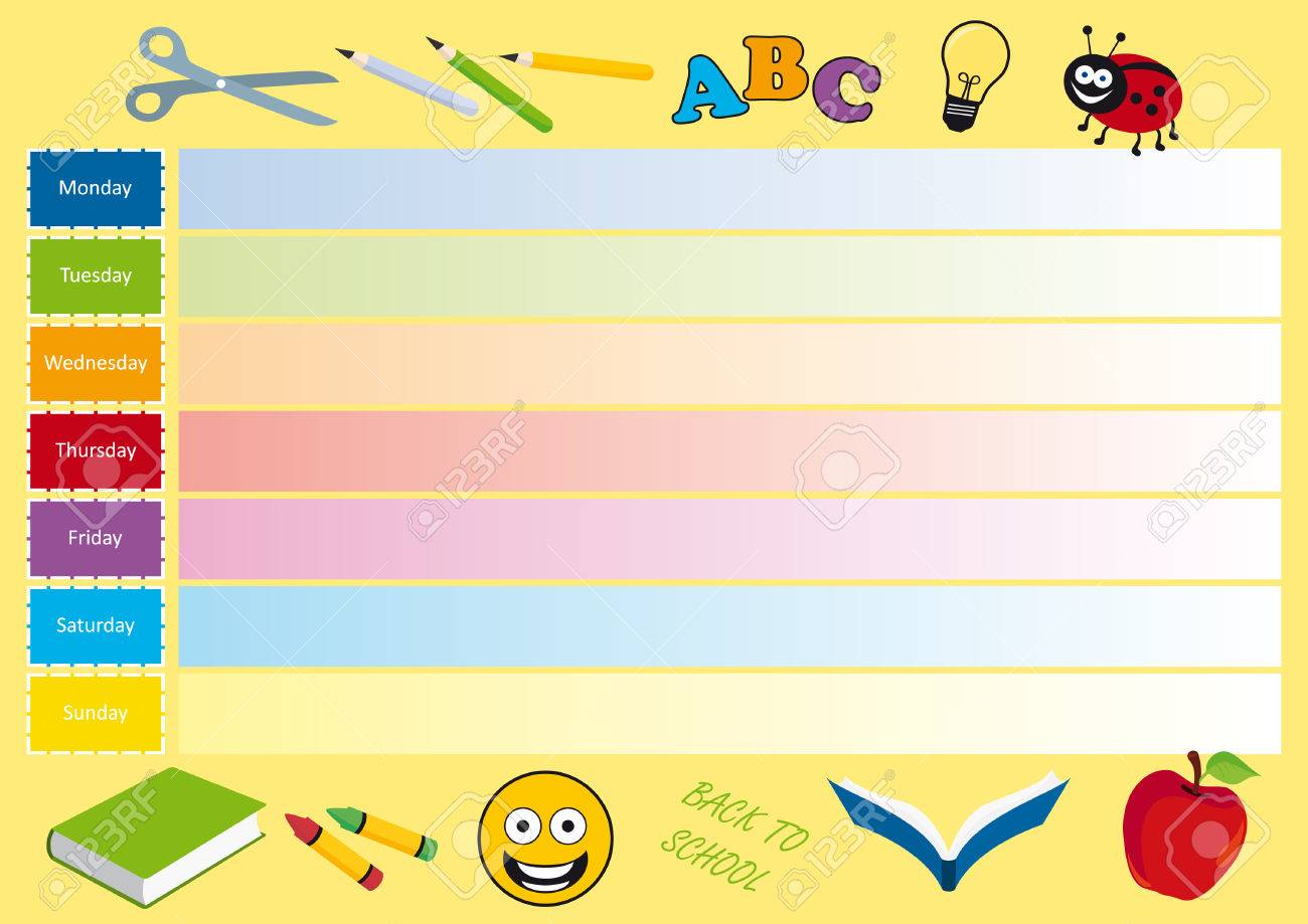 back to school vector weekly calendar for kids planning vector school week calendar