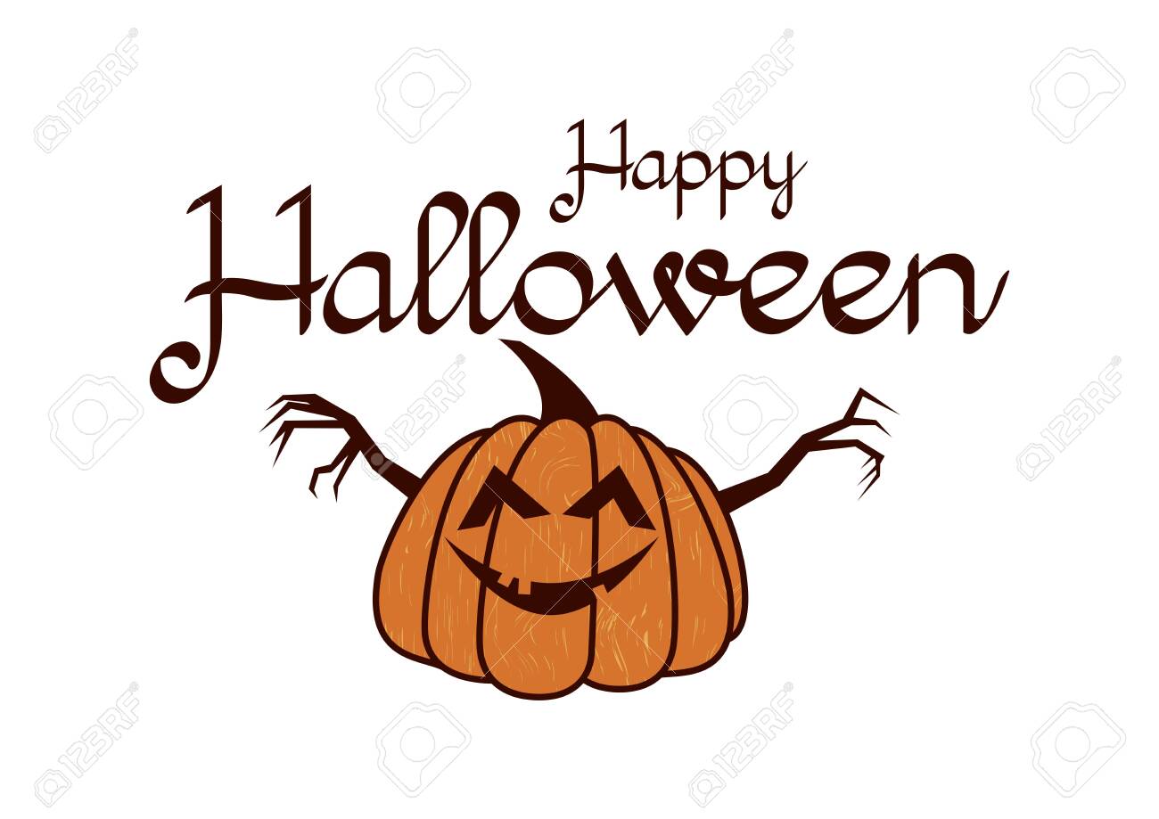 Halloween Greeting Card. Happy Halloween With Pumpkin. Halloween Pumpkin  Isolated On White Background. Happy Pumpkin With Inscription Royalty Free  SVG, Cliparts, Vectors, and Stock Illustration. Image 129800842.