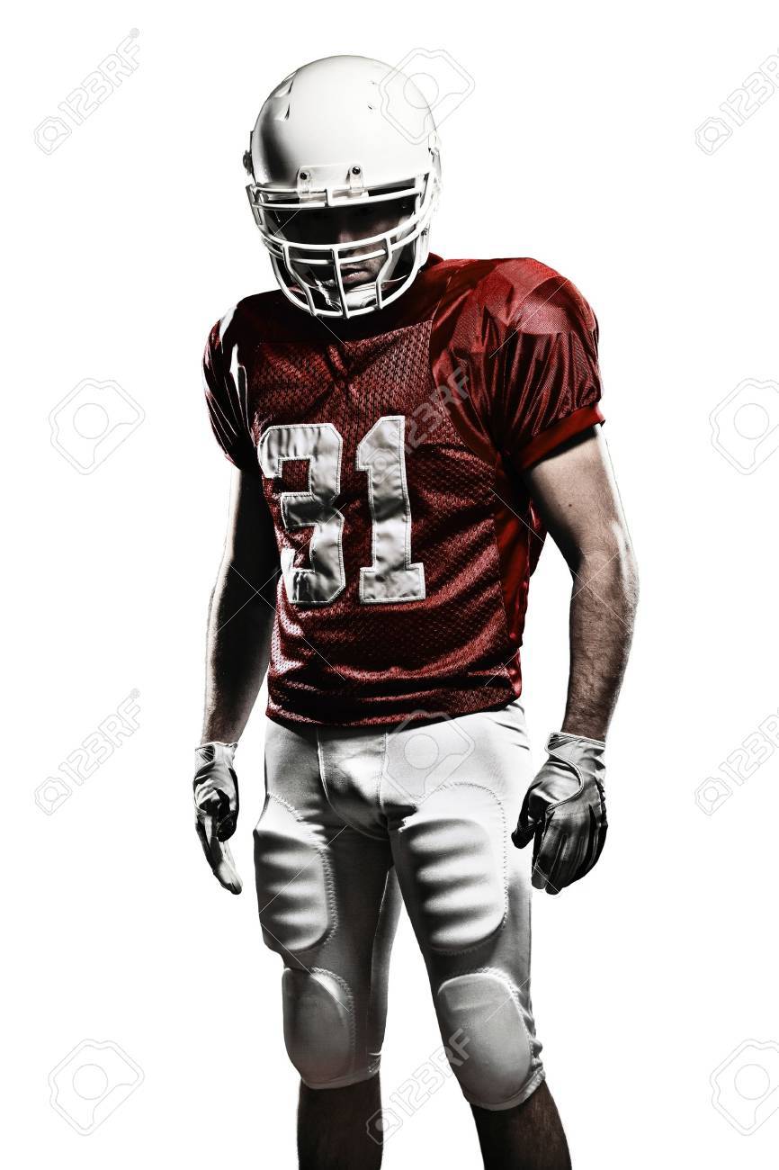 Football Player with a red uniform on a white background. - 21386310 Football Player with a red uniform on a white background. - 21386310