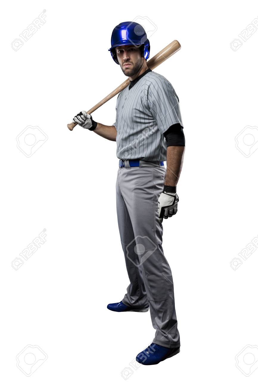 Baseball Player in a blue uniform, on a white background. - 27527275 Baseball Player in a blue uniform, on a white background. - 27527275