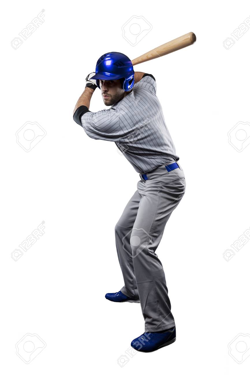 Baseball Player in a blue uniform, on a white background. - 27528688 Baseball Player in a blue uniform, on a white background. - 27528688