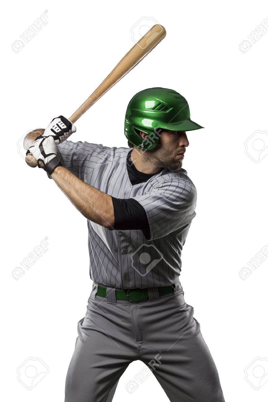 Baseball Player in a Green uniform, on a white background. - 27528779 Baseball Player in a Green uniform, on a white background. - 27528779