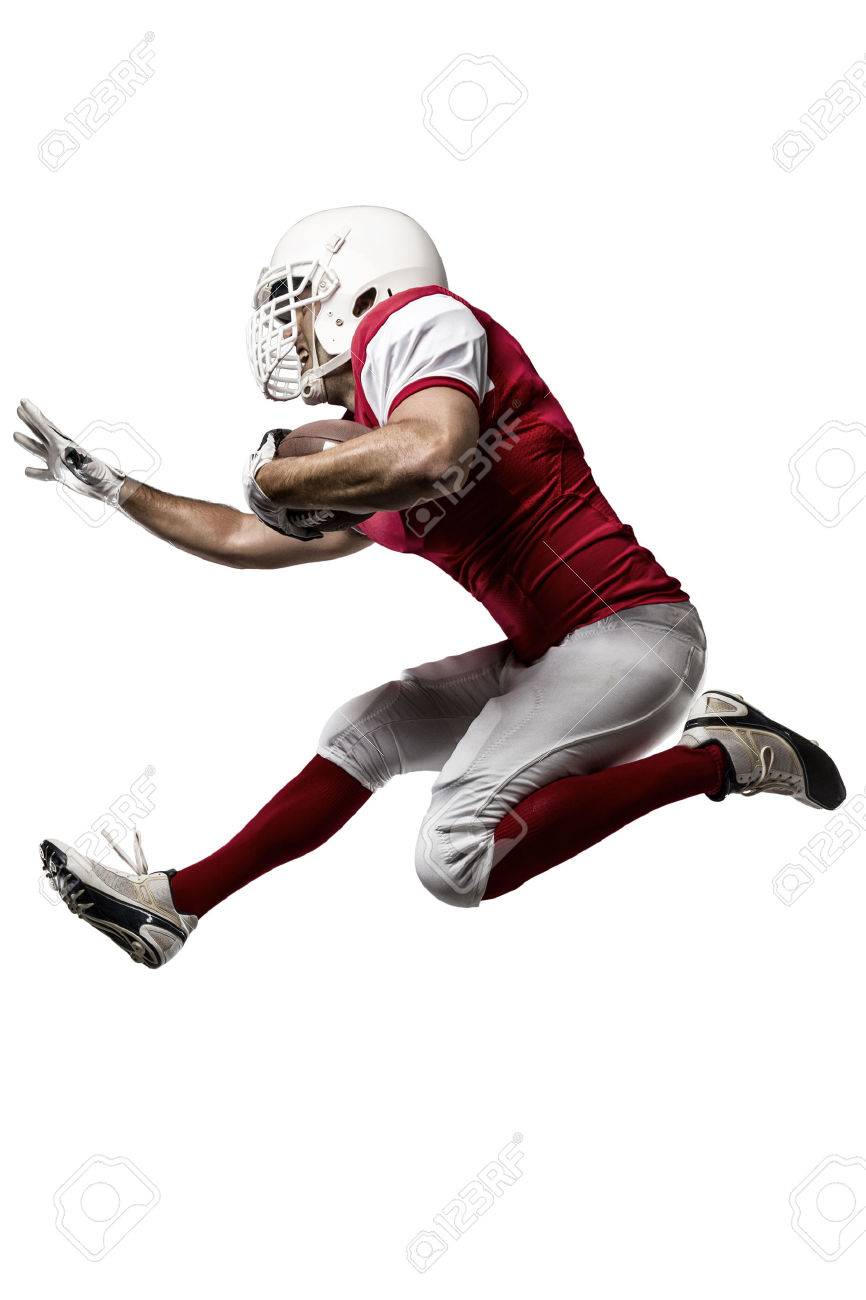 Football Player with a red uniform Running on a white background. - 35218768 Football Player with a red uniform Running on a white background. - 35218768