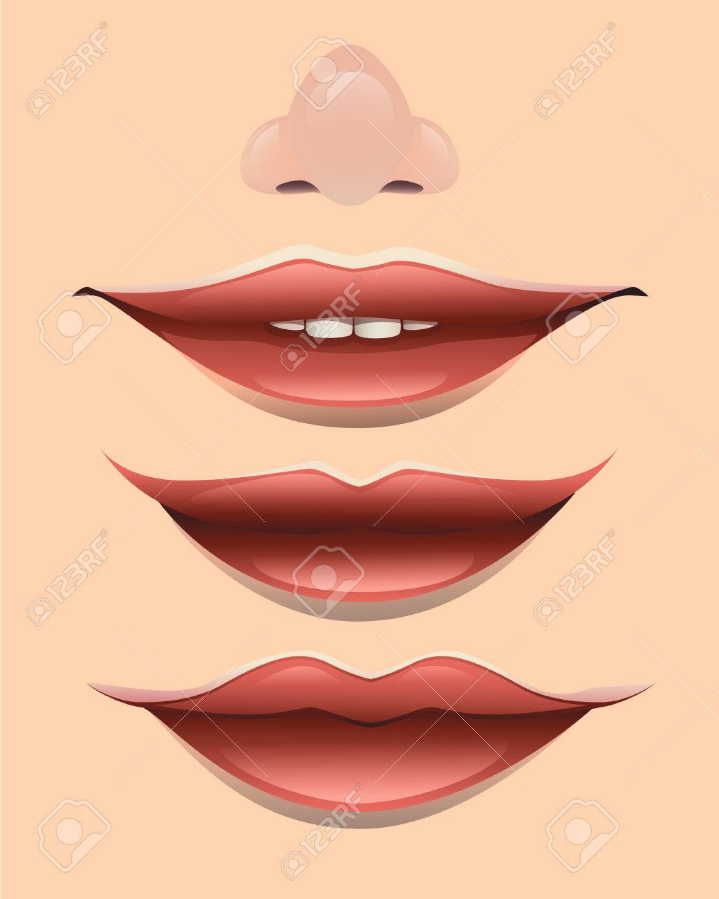 赤い唇と鼻のイラストのイラスト素材 ベクタ Image