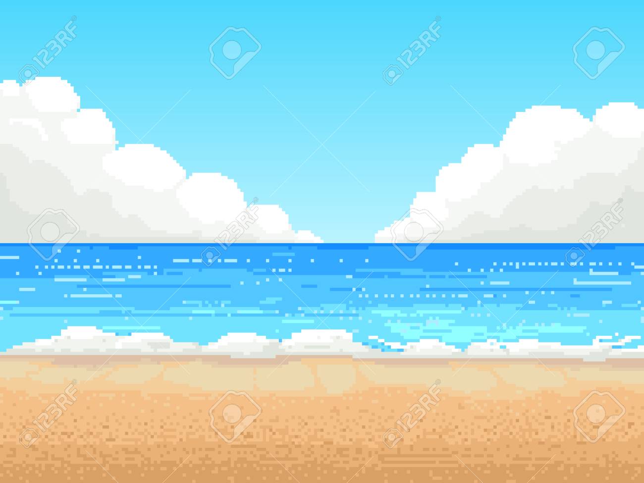 Retro Pixel 8 Bit Background Beach Royalty Free Cliparts Vectors And Stock Illustration Image 105714256
