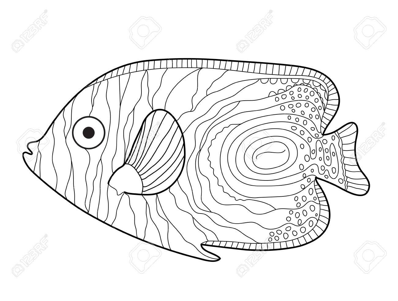 魚スケッチ落書きスタイルです 手描き 魚の塗り絵 ベクトル図 のイラスト素材 ベクタ Image