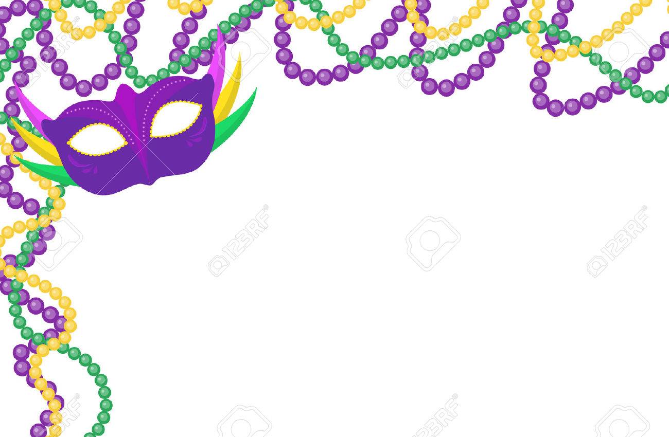 Mardi Gras Beads Colored Frame With A Mask Isolated On White Background Vector Illustration Mardi Gras Beads Colored Frame With A Mask Isolated On White Background Vector Illustration