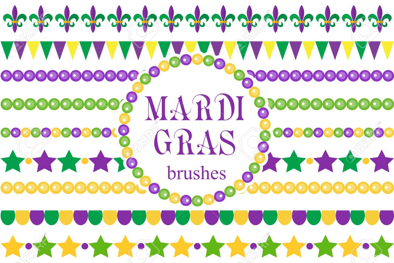 マルディグラの罫線を設定します かわいいビーズ フルール ド リス オーナメント ガーランド 白い背景上に分離 ベクトル図 のイラスト素材 ベクタ Image