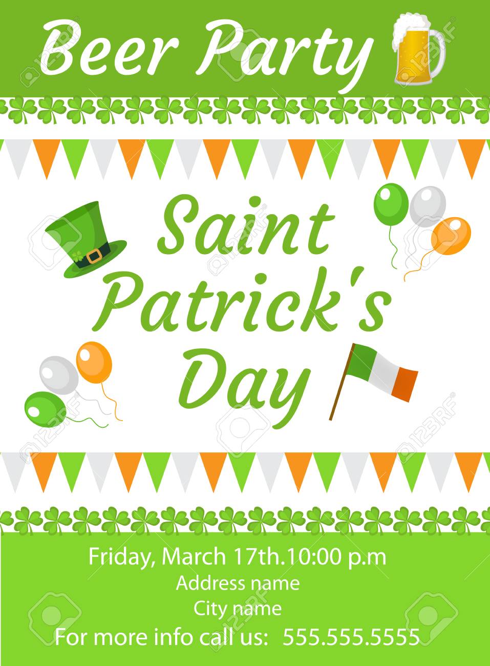 happy st patricks day invitation poster flyer beer party stock
