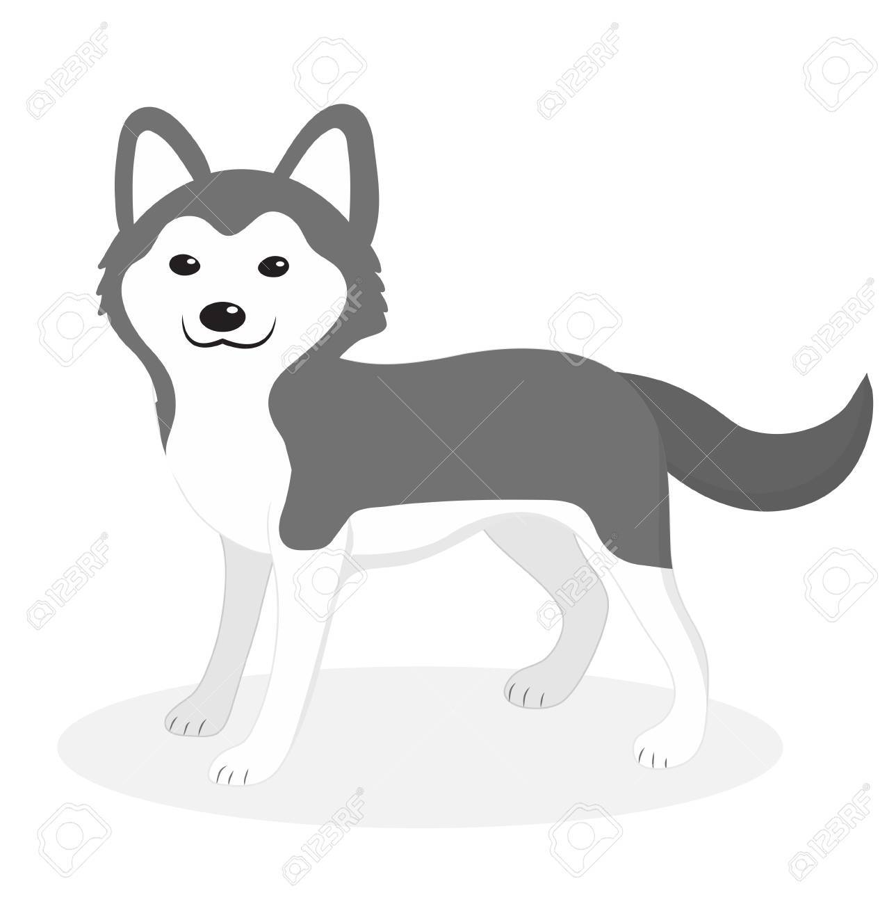 ハスキー犬の犬アイコン フラット 漫画のスタイル 白い背景で隔離のかわいい子犬 ベクトル イラスト クリップアート のイラスト素材 ベクタ Image