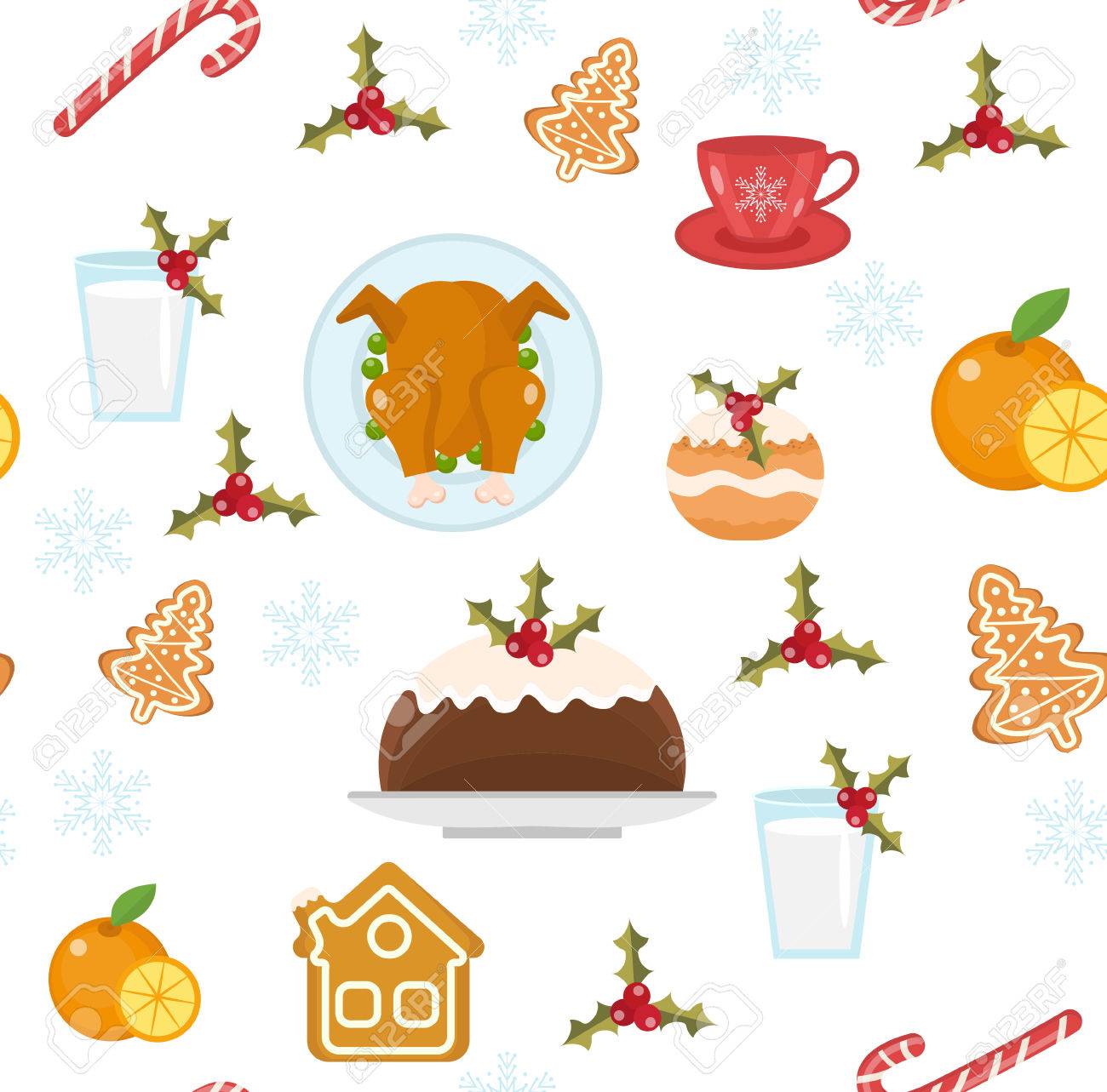 Christmas Seamless Pattern With Holiday Food Xmas Repeating