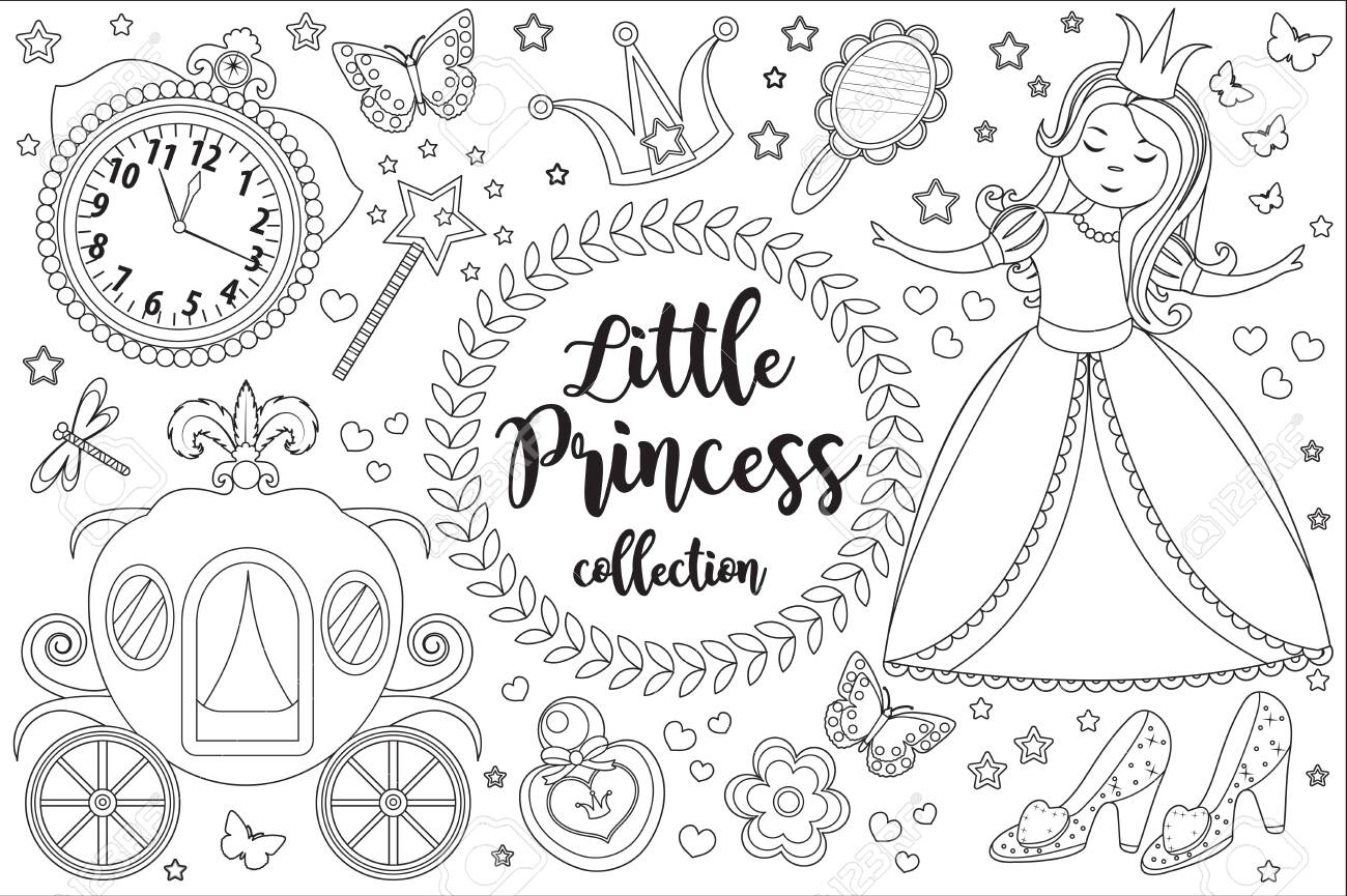 Cute Little Princess Cinderella Set Coloring Book Page For Kids - Cute Little Princess Cinderella Set Coloring Book Page For Kids