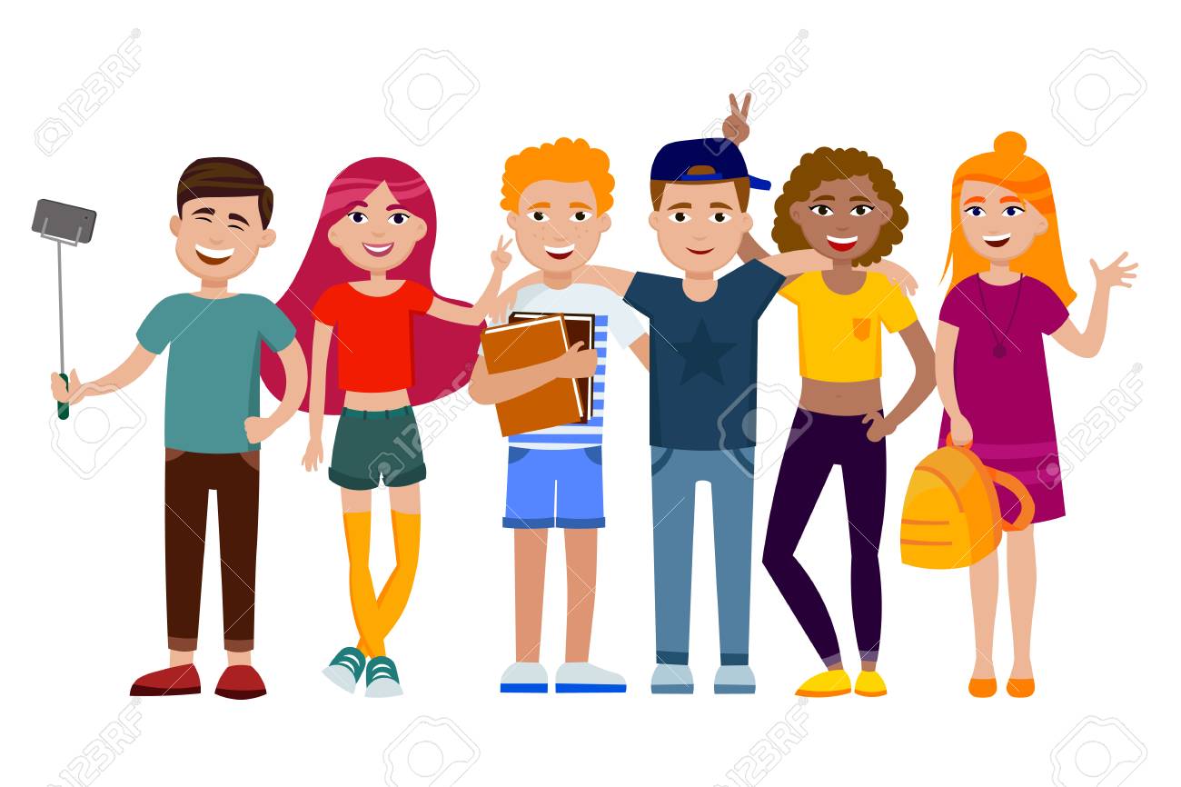 Group Of Cute Happy Teenagers Having Fun, Standing Together With.. Stock  Photo, Picture And Royalty Free Image. Image 101935499.