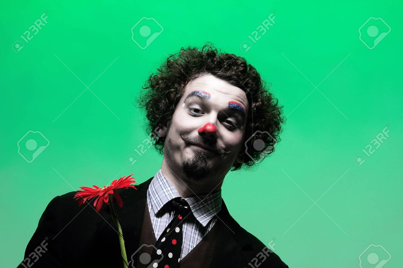 Un Drole De Clown Sur Le Fond Vert Banque D Images Et Photos Libres De Droits Image