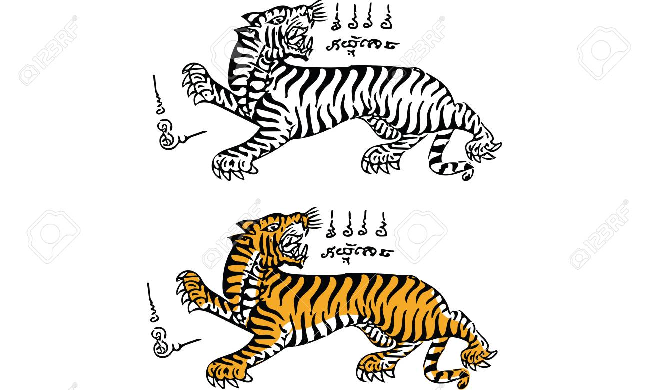 Tatouage De Tigre Peinture Traditionnelle Thailandaise Clip Art Libres De Droits Vecteurs Et Illustration Image