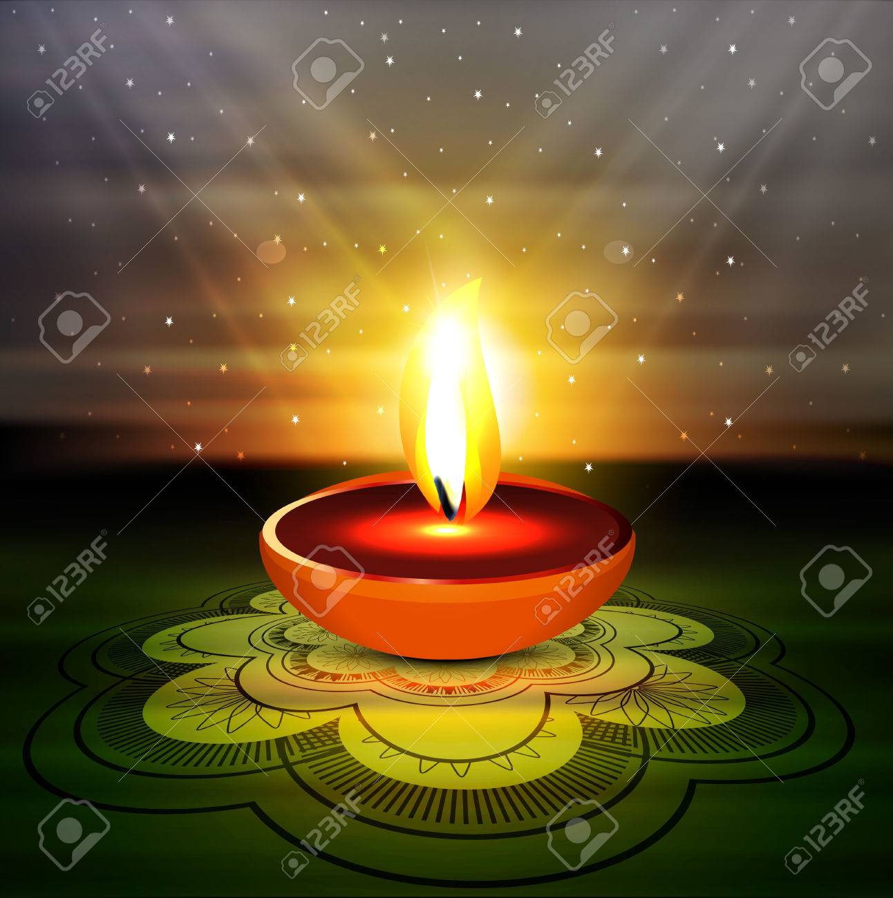 Happy Diwali Beautiful Diya Rangoli Colorful Hindu Festival Design ...