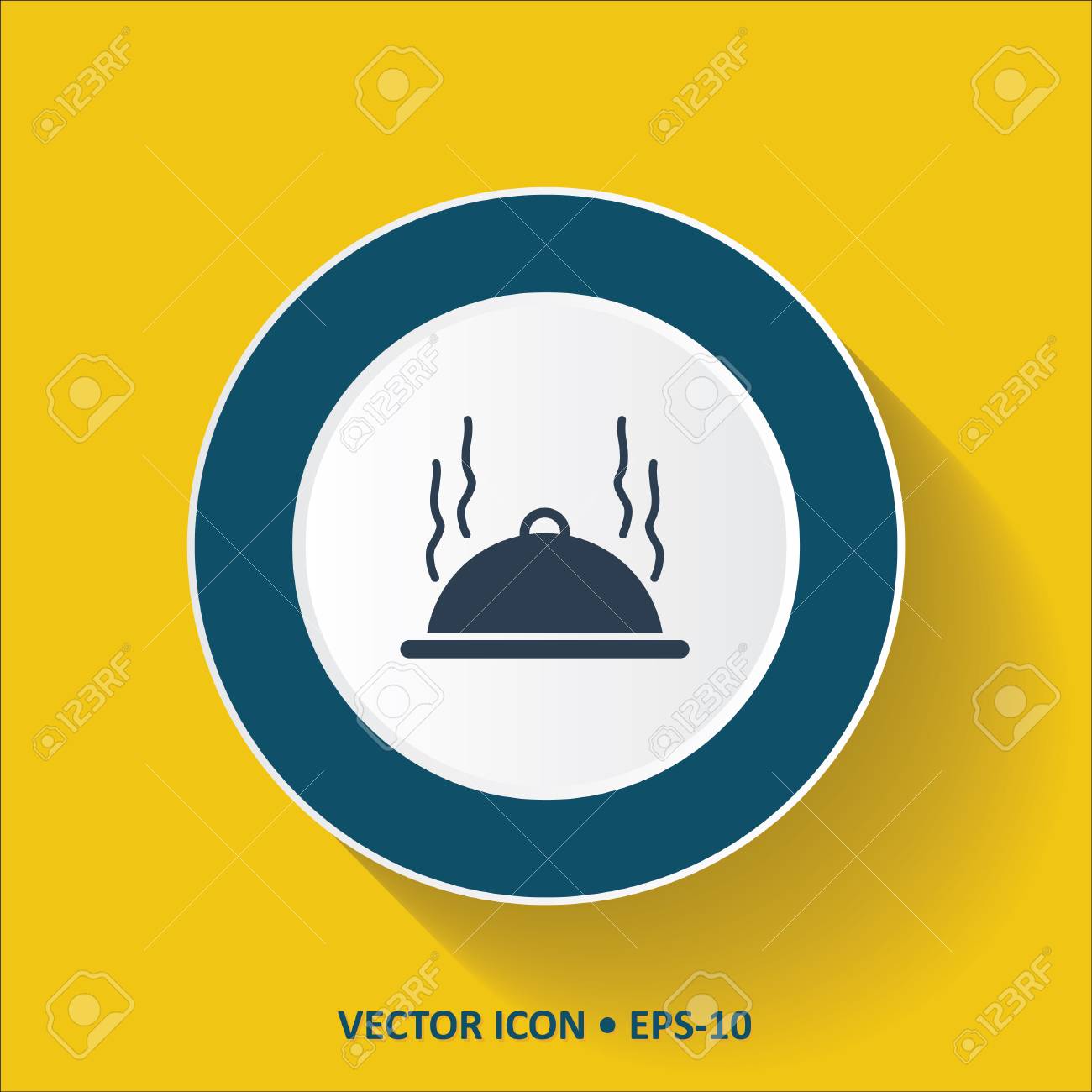 青いベクトル長い影と黄色一色の背景にアイコンの食卓カバー Eps 10 のイラスト素材 ベクタ Image