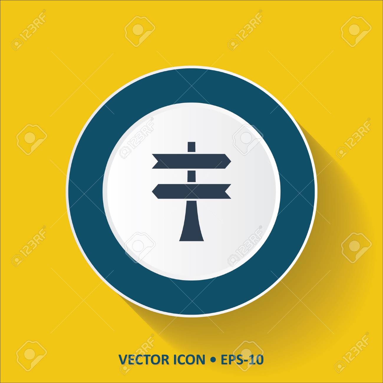 青いベクトル長い影と黄色一色の背景にアイコンの空白道路標識 Eps 10 のイラスト素材 ベクタ Image