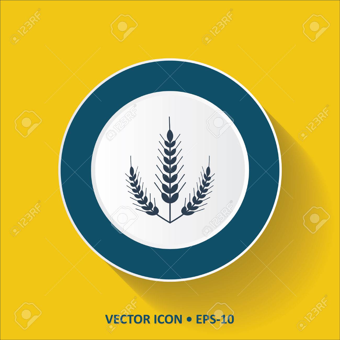 青いベクトル長い影と黄色一色の背景に小麦の穂のアイコン Eps 10 のイラスト素材 ベクタ Image