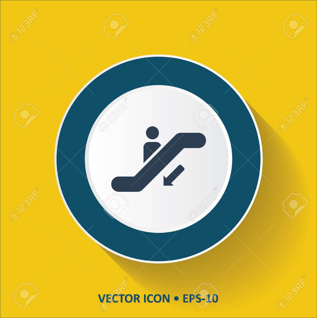 青いベクトル長い影と黄色一色の背景にアイコンの下階段 Eps 10 のイラスト素材 ベクタ Image