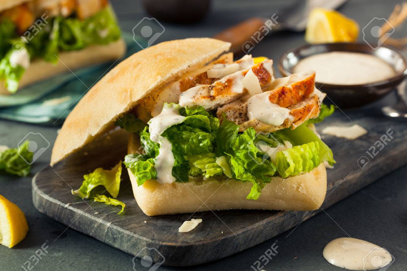 Homemade Chicken Caesar Sandwich With Cheese And Lemon Stock Photo Picture And Royalty Free Image Image 53876423