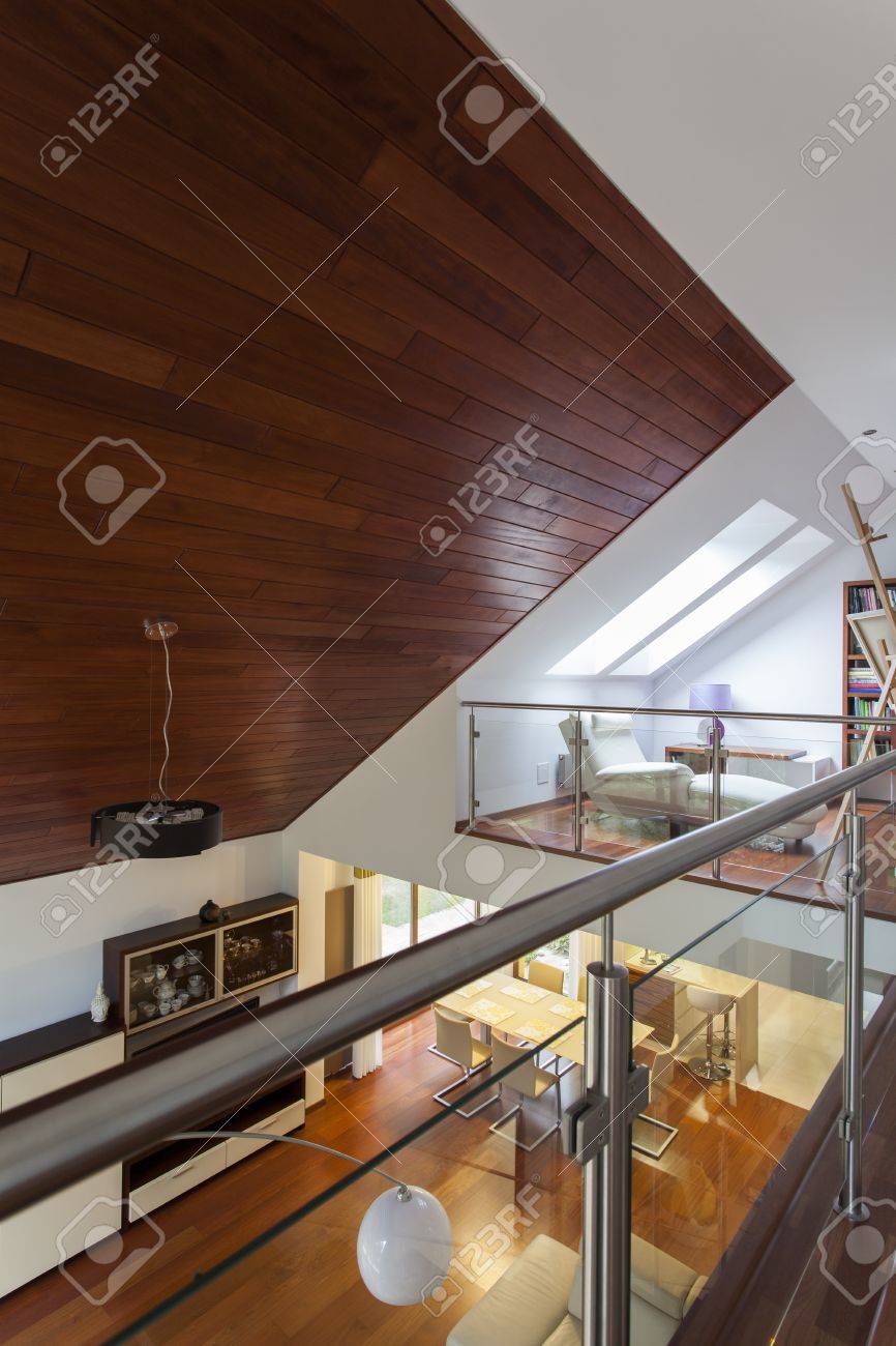 Contemporary architecture with entresol and wooden ceiling Contemporary architecture with entresol and wooden ceiling