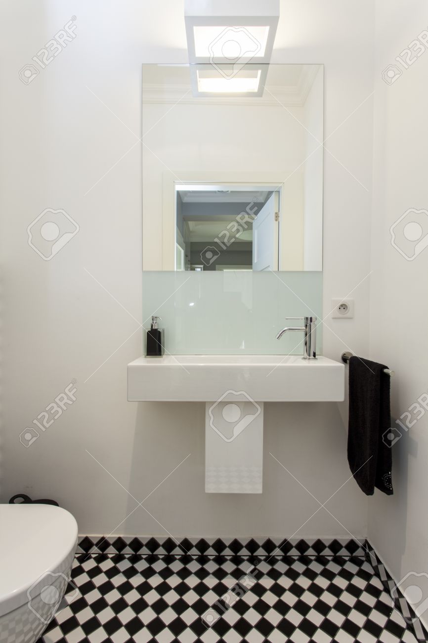 Sink And Mirror In Toilet, Modern House Stock Photo, Picture And Sink And Mirror In Toilet, Modern House Stock Photo, Picture And