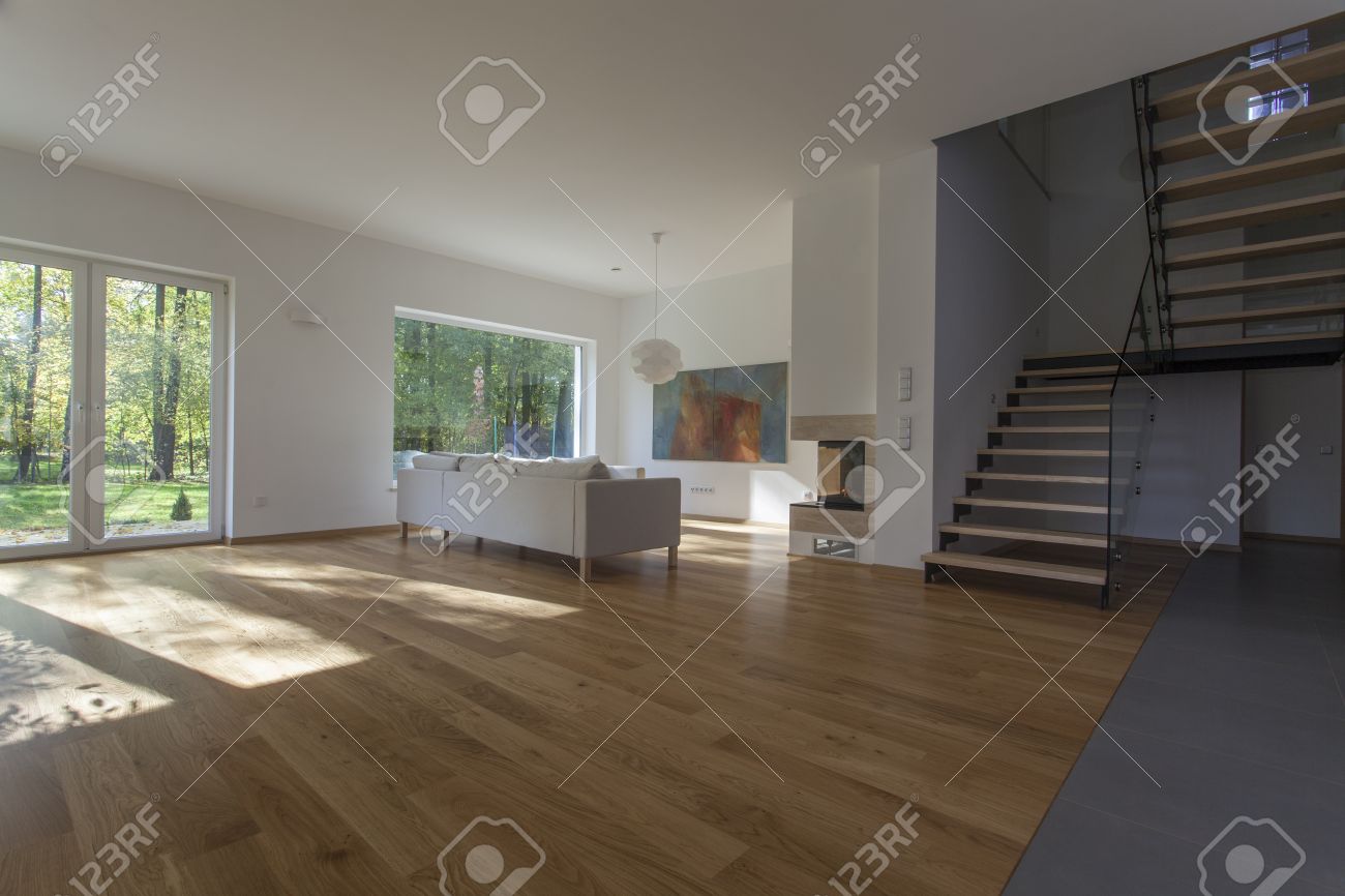 Spacious Living Room With Overlooking To Garden Stock Photo Picture