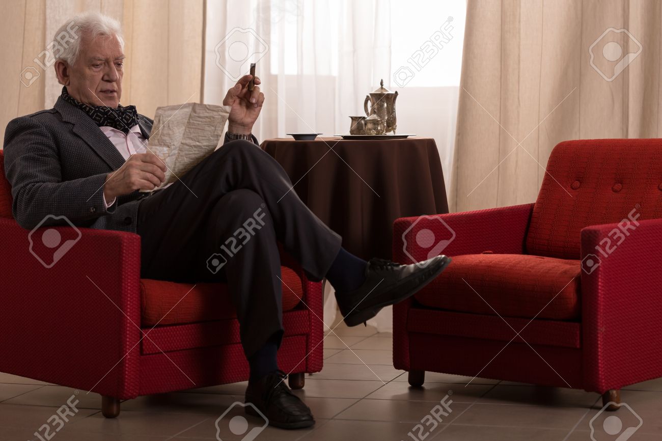 Old Millionaire Sitting In An Armchair And Smoking Cigar Stock Photo Picture And Royalty Free Image Image 37977600