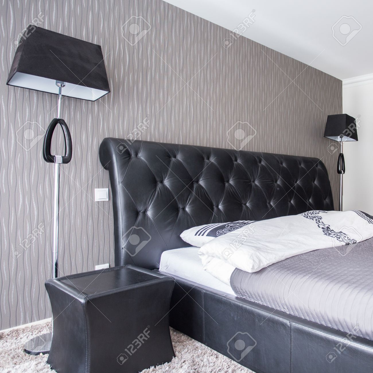 Bed With Leather Headrest In Luxury Bedroom Stock Photo Picture And Royalty Free Image Image 44314788