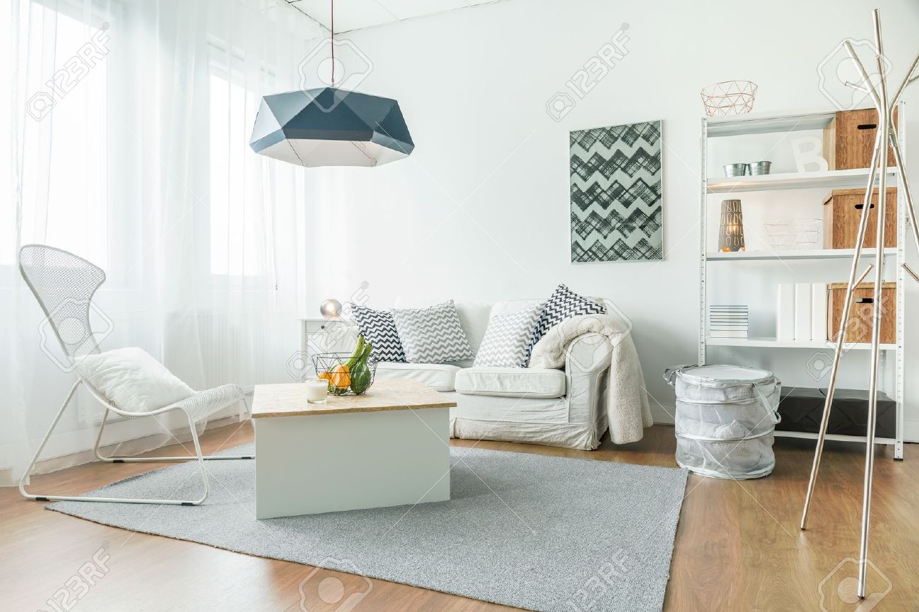 stock photo trendy furniture in small cozy living room