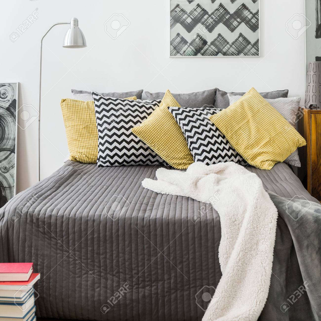 bed with cushions