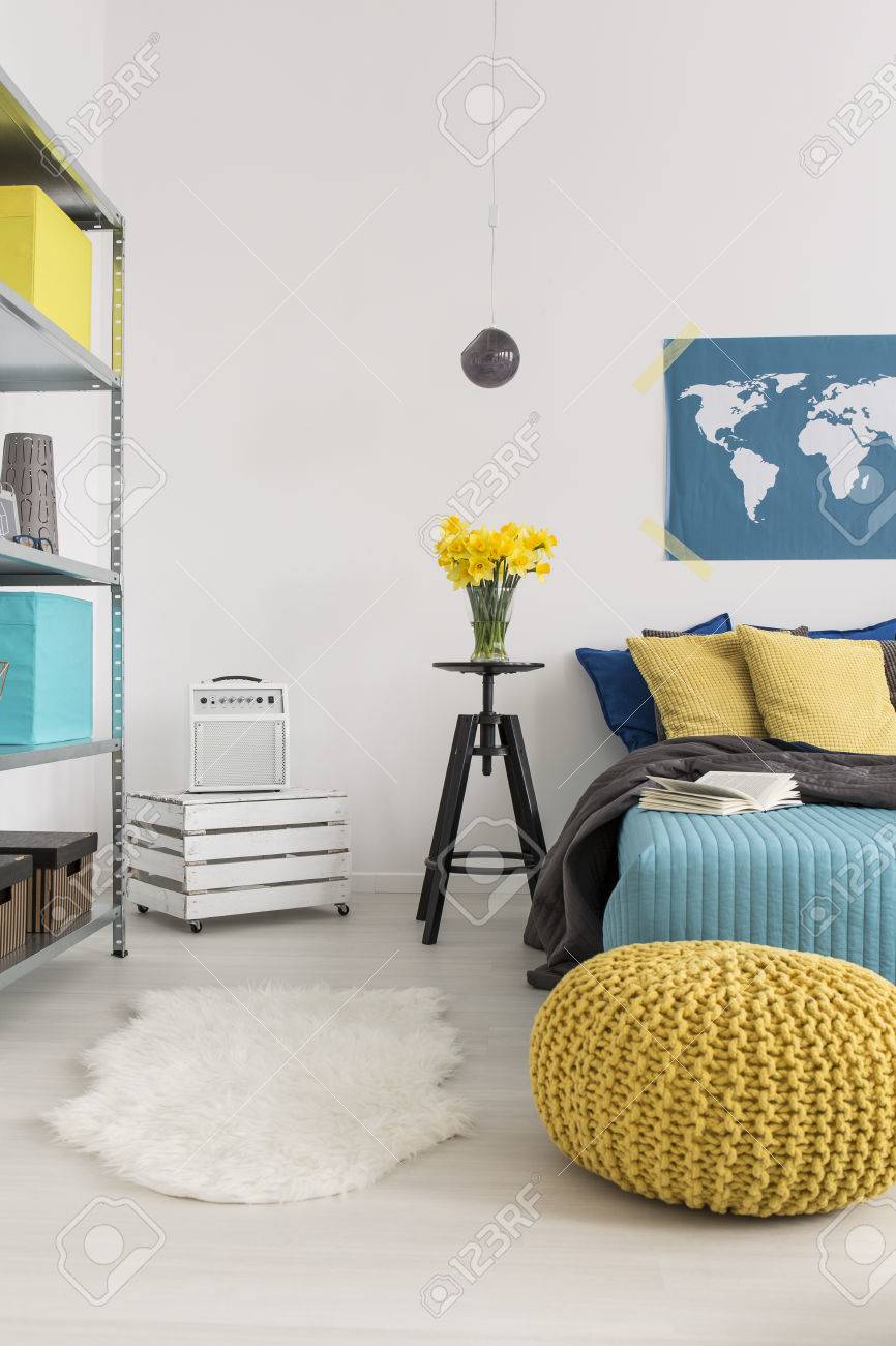 Bedroom Corner With Metal Rack Wooden Box Nightstand With Amplifier Stock Photo Picture And Royalty Free Image Image 61590052