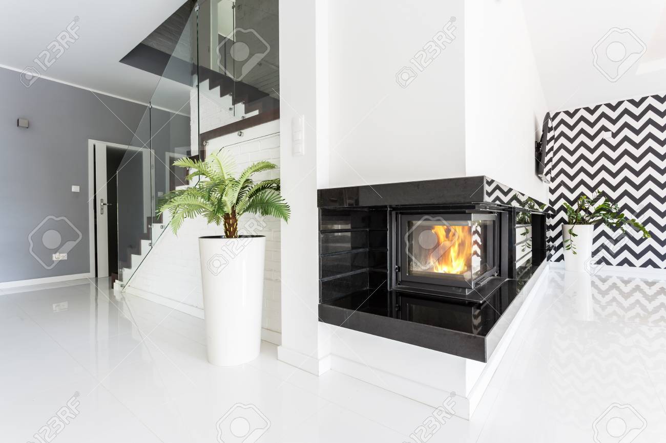 Shot Of A Fireplace In A Modern Black And White Interior Stock Photo Picture And Royalty Free Image. Image 63522143.