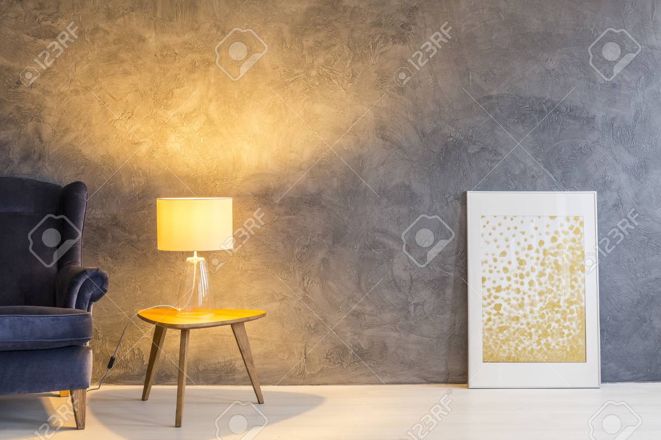Room With Blue Armchair Side Table New Lamp And Painting Stock Photo Picture And Royalty Free Image Image 70236664