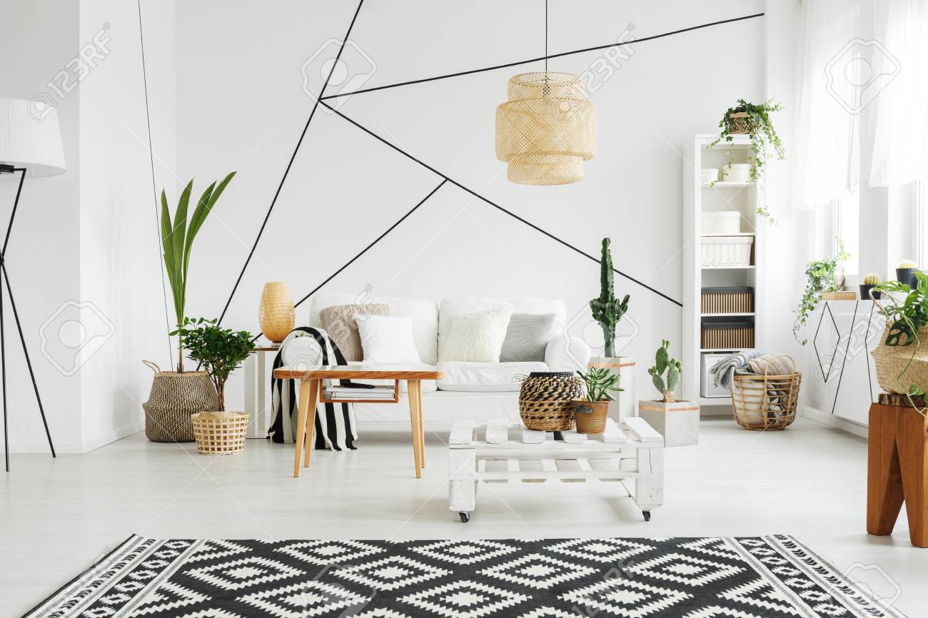 contemporary design of cozy simple lounge with plants