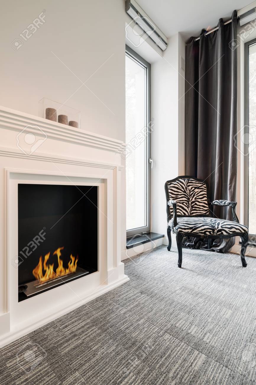 Cropped Shot Of A Minimalistic Interior With A Digital Fireplace