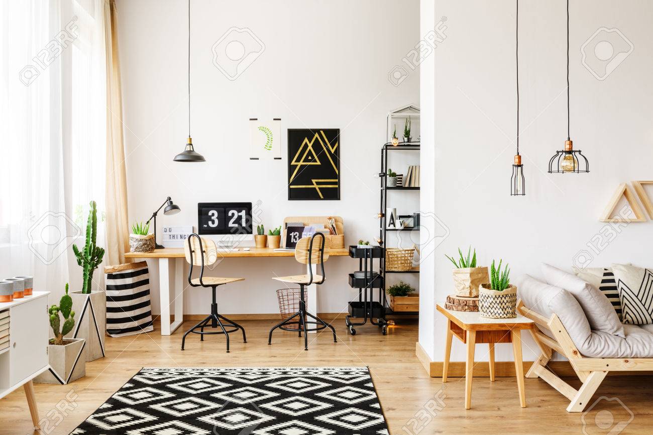 Contemporánea Estilo Escandinavo Oficina EscritorioPósterSillas Interior Estar Con Abierta De Cactus Habitación Sala Retro Y En knOP80w