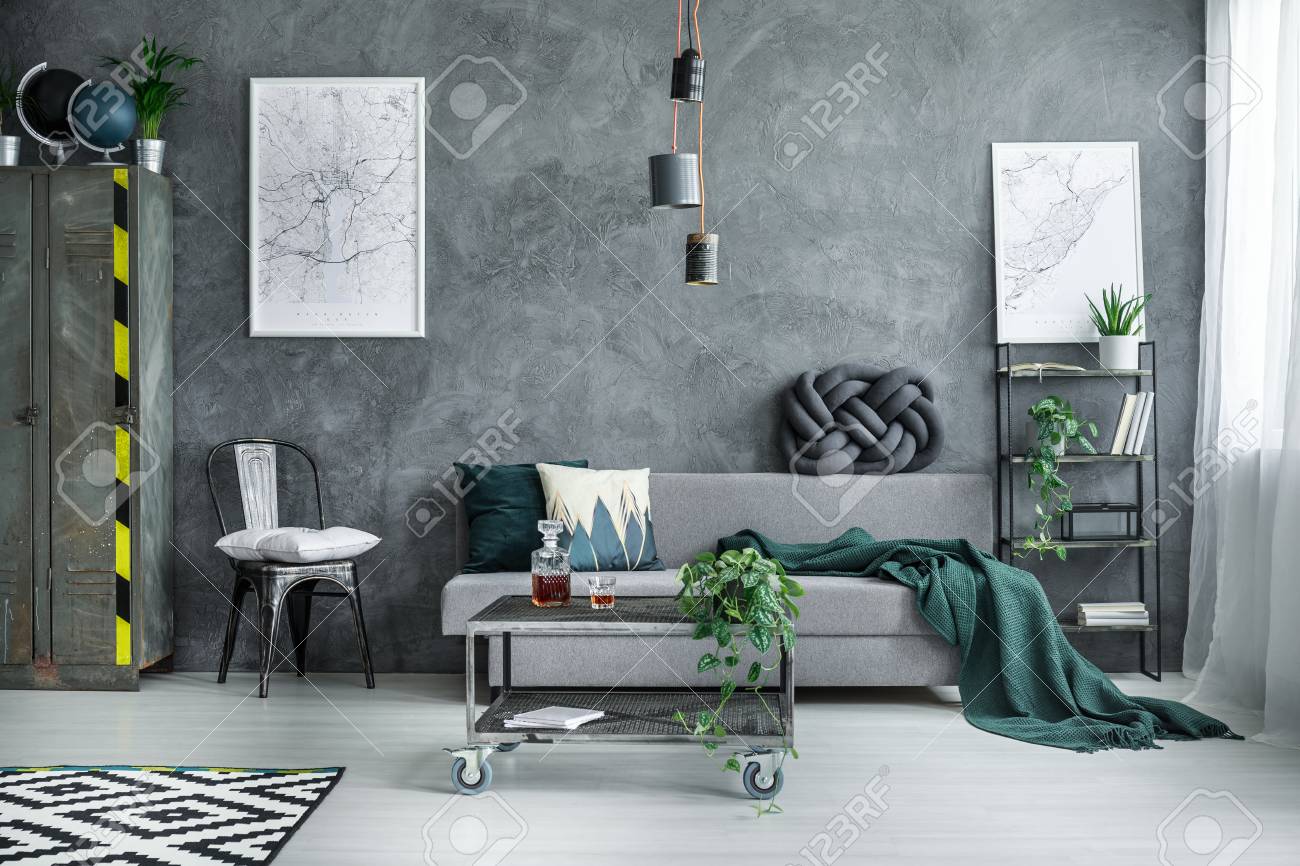 pillows on grey sofa