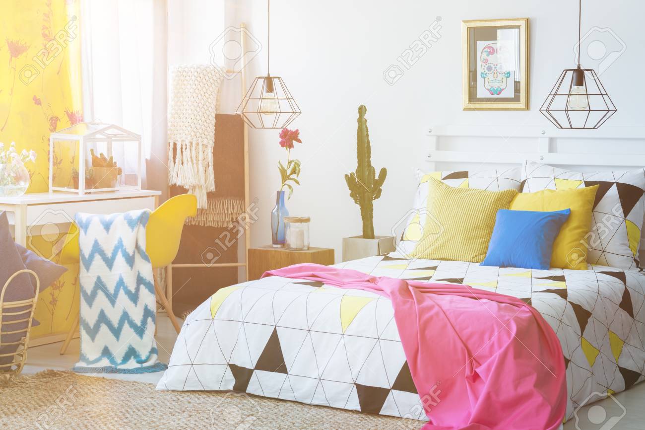 colorful bedding and pillows