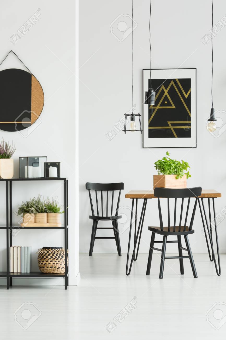 Lamps Above Dining Table With Classic Chairs In White Dining Stock Photo Picture And Royalty Free Image Image 93199787